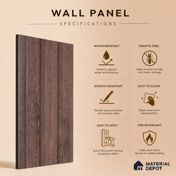 Wooden Look PN 06849 9.2 ft x 4.9 inch Charcoal Panel - 12 mm | Suitable for Living Room, Bedroom & TV Cabinet | Width is Subjected to 5% Variation