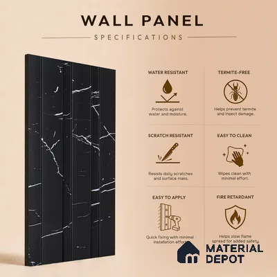 Charcoal Black Marble Look PN 06853 9.2 ft x 4.9 inch Charcoal Panel - 12 mm | Suitable for Living Room, Bedroom & TV Cabinet | Width is Subjected to 5% Variation