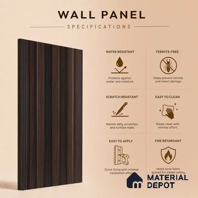Wooden Look PN 06862 9.2 ft x 6.1 inch Charcoal Panel - 16 mm | Suitable for Living Room, Bedroom & TV Cabinet | Width is Subjected to 5% Variation