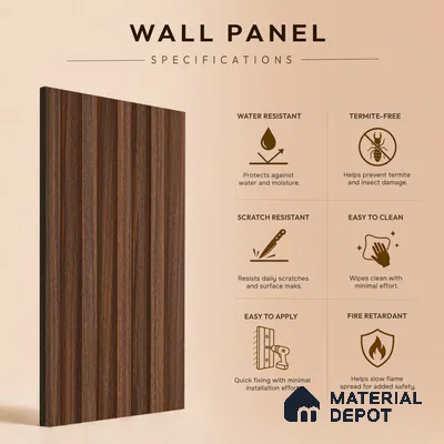 Wooden Look PN 06869 9.2 ft x 6.1 inch Charcoal Panel - 16 mm | Suitable for Living Room, Bedroom & TV Cabinet | Width is Subjected to 5% Variation