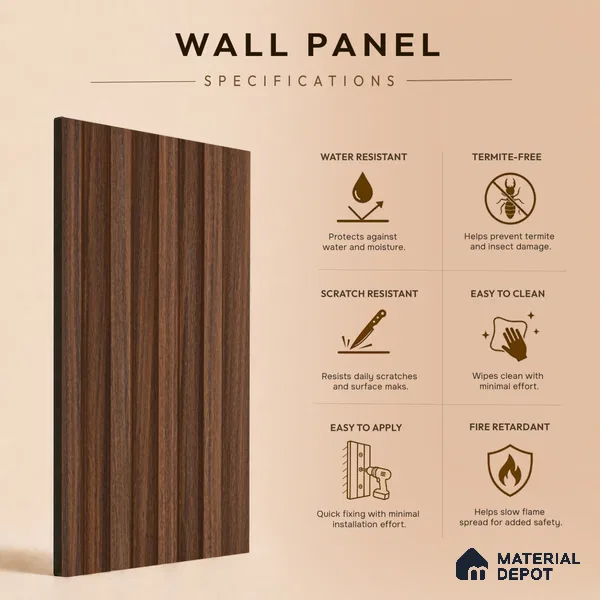 Wooden Look PN 06869 9.2 ft x 6.1 inch Charcoal Panel - 16 mm | Suitable for Living Room, Bedroom & TV Cabinet | Width is Subjected to 5% Variation