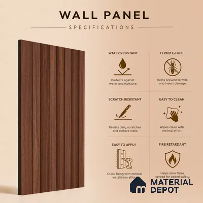 Wooden Look PN 06874 9.2 ft x 6.1 inch Charcoal Panel - 16 mm | Suitable for Living Room, Bedroom & TV Cabinet | Width is Subjected to 5% Variation