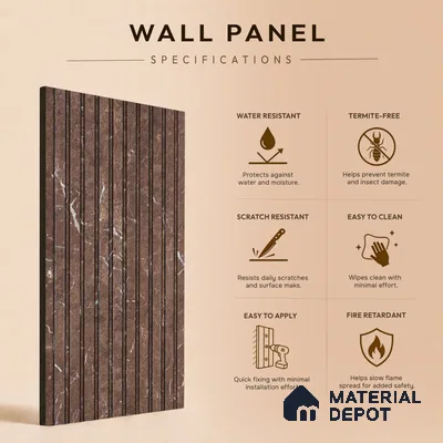 Cappucino Brown Marble Look PN 06897 8 ft x 6 inch Charcoal Panel - 6 mm | Suitable for Living Room, Bedroom & TV Cabinet | Width is Subjected to 5% Variation
