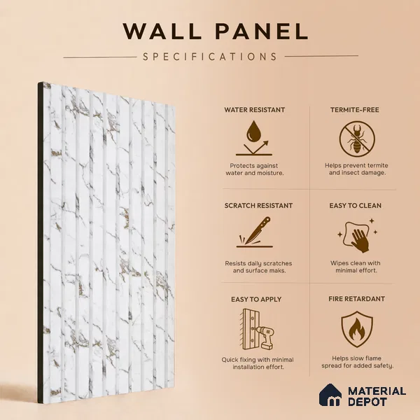 Dove Grey Marble Look PN 06904 8 ft x 6 inch Charcoal Panel - 6 mm | Suitable for Living Room, Bedroom & TV Cabinet | Width is Subjected to 5% Variation
