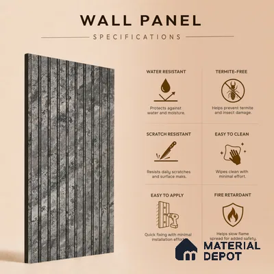 Steel Grey Marble Look PN 06905 8 ft x 6 inch Charcoal Panel - 6 mm | Suitable for Living Room, Bedroom & TV Cabinet | Width is Subjected to 5% Variation