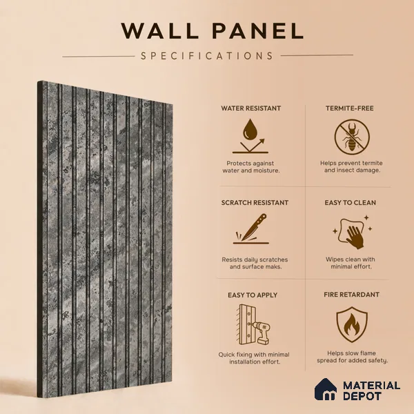 Steel Grey Marble Look PN 06905 8 ft x 6 inch Charcoal Panel - 6 mm | Suitable for Living Room, Bedroom & TV Cabinet | Width is Subjected to 5% Variation