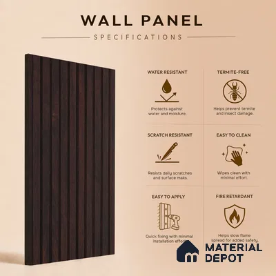 Wooden Look PN 06914 8 ft x 6 inch Charcoal Panel - 6 mm | Suitable for Living Room, Bedroom & TV Cabinet | Width is Subjected to 5% Variation