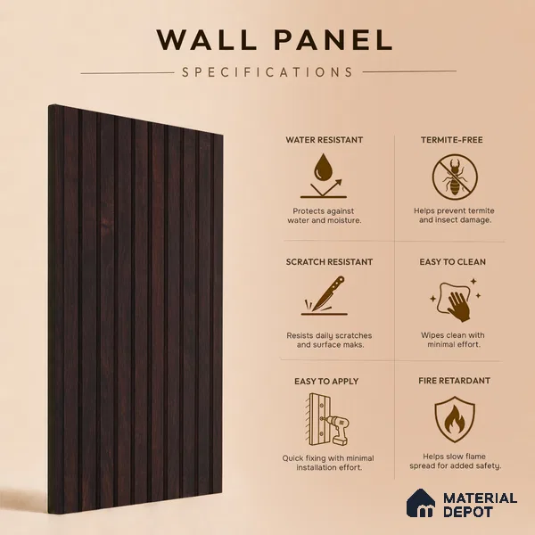 Wooden Look PN 06914 8 ft x 6 inch Charcoal Panel - 6 mm | Suitable for Living Room, Bedroom & TV Cabinet | Width is Subjected to 5% Variation