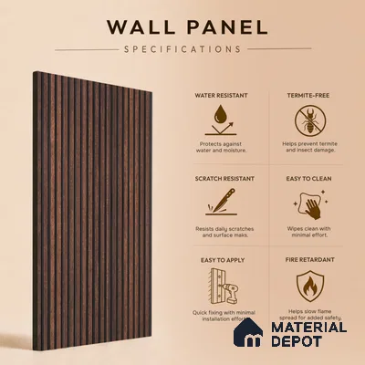 Wooden Look PN 06924 8 ft x 6 inch Charcoal Panel - 6 mm | Suitable for Living Room, Bedroom & TV Cabinet | Width is Subjected to 5% Variation