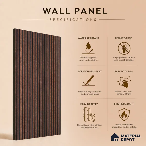 Wooden Look PN 06924 8 ft x 6 inch Charcoal Panel - 6 mm | Suitable for Living Room, Bedroom & TV Cabinet | Width is Subjected to 5% Variation