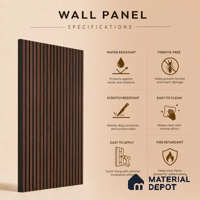 Wooden Look PN 06929 8 ft x 6 inch Charcoal Panel - 6 mm | Suitable for Living Room, Bedroom & TV Cabinet | Width is Subjected to 5% Variation