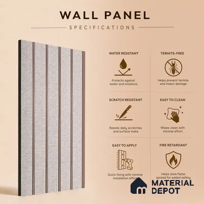 Light Grey Fabric Look PN 06936 8 ft x 6 inch Charcoal Panel - 6 mm | Suitable for Living Room, Bedroom & TV Cabinet | Width is Subjected to 5% Variation