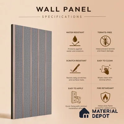 Steel Grey Fabric Look PN 06938 8 ft x 6 inch Charcoal Panel - 6 mm | Suitable for Living Room, Bedroom & TV Cabinet | Width is Subjected to 5% Variation