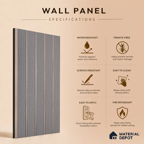 Steel Grey Fabric Look PN 06938 8 ft x 6 inch Charcoal Panel - 6 mm | Suitable for Living Room, Bedroom & TV Cabinet | Width is Subjected to 5% Variation