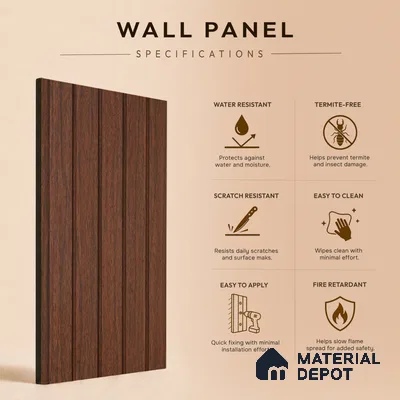 Wooden Look PN 06943 8 ft x 6 inch Charcoal Panel - 6 mm | Suitable for Living Room, Bedroom & TV Cabinet | Width is Subjected to 5% Variation
