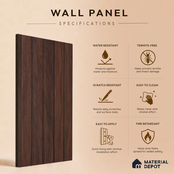 Wooden Look PN 06944 8 ft x 6 inch Charcoal Panel - 6 mm | Suitable for Living Room, Bedroom & TV Cabinet | Width is Subjected to 5% Variation