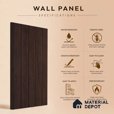Wooden Look PN 06946 8 ft x 6 inch Charcoal Panel - 6 mm | Suitable for Living Room, Bedroom & TV Cabinet | Width is Subjected to 5% Variation