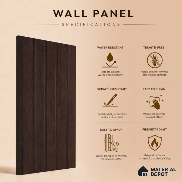 Wooden Look PN 06946 8 ft x 6 inch Charcoal Panel - 6 mm | Suitable for Living Room, Bedroom & TV Cabinet | Width is Subjected to 5% Variation