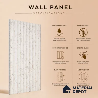 Dove Grey Marble Look PN 06968 8 ft x 10 inch PVC Panel - 10 mm | Suitable for Living Room, Bedroom & Office | Width is Subjected to 5% Variation