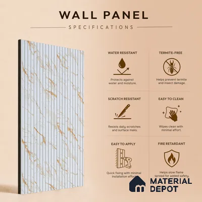 Dove Grey Marble Look PN 07013 8 ft x 6.1 inch Charcoal Panel - 7 mm | Suitable for Feature Wall, TV Unit & Living Room | Width is Subjected to 5% Variation