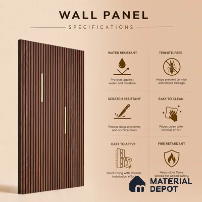 Wooden Look PN 07016 9.5 ft x 12 inch Charcoal Panel - 6 mm | Suitable for Feature Wall, TV Unit & Living Room | Width is Subjected to 5% Variation