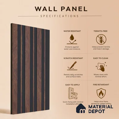 Wooden Look PN 07048 8 ft x 4.9 inch Charcoal Panel - 11 mm | Suitable for Feature Wall, TV Unit & Living Room | Width is Subjected to 5% Variation