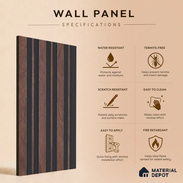 Wooden Look PN 07048 8 ft x 4.9 inch Charcoal Panel - 11 mm | Suitable for Feature Wall, TV Unit & Living Room | Width is Subjected to 5% Variation