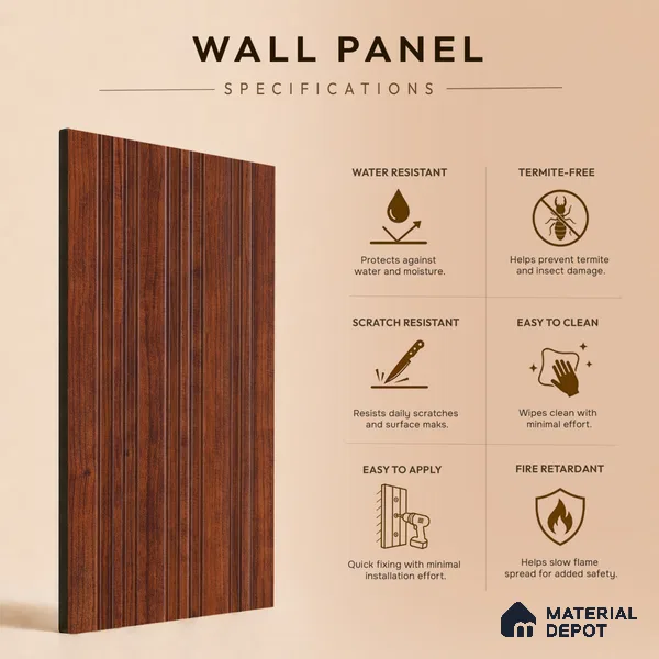 Wooden Look PN 07055 9.5 ft x 4.9 inch Charcoal Panel - 8 mm | Suitable for Feature Wall, TV Unit & Living Room | Width is Subjected to 5% Variation