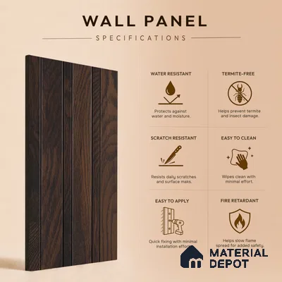 Wooden Look PN 07063 9.5 ft x 4.6 inch Charcoal Panel - 8 mm | Suitable for Feature Wall, TV Unit & Living Room | Width is Subjected to 5% Variation