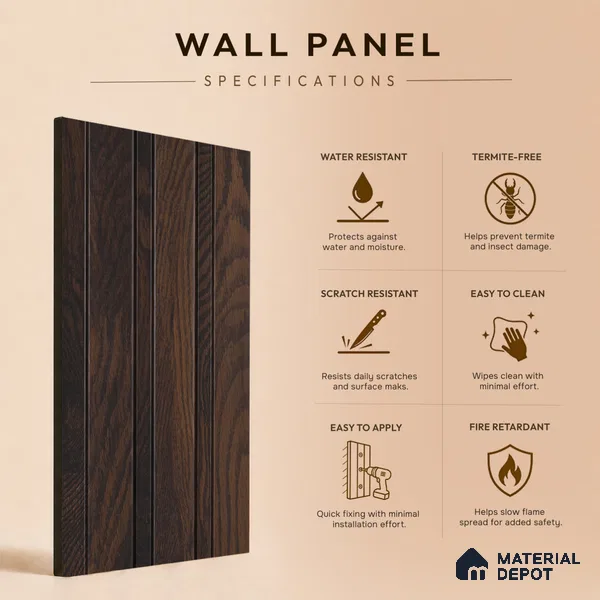 Wooden Look PN 07063 9.5 ft x 4.6 inch Charcoal Panel - 8 mm | Suitable for Feature Wall, TV Unit & Living Room | Width is Subjected to 5% Variation