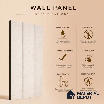 Almond Cream Marble Look PN 07064 9.5 ft x 9.8 inch Charcoal Panel - 10 mm | Suitable for Feature Wall, TV Unit & Living Room | Width is Subjected to 5% Variation