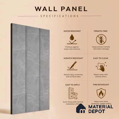 Cloud Grey Marble Look PN 07065 9.5 ft x 9.8 inch Charcoal Panel - 10 mm | Suitable for Feature Wall, TV Unit & Living Room | Width is Subjected to 5% Variation