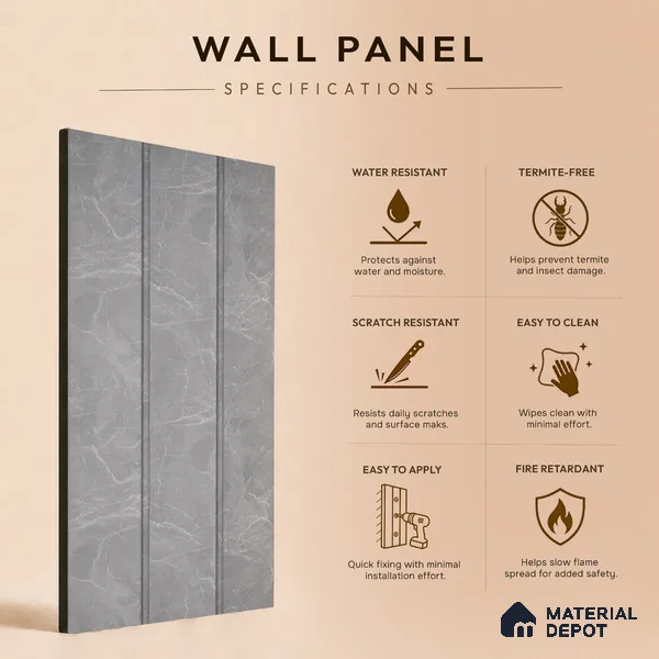 Cloud Grey Marble Look PN 07065 9.5 ft x 9.8 inch Charcoal Panel - 10 mm | Suitable for Feature Wall, TV Unit & Living Room | Width is Subjected to 5% Variation