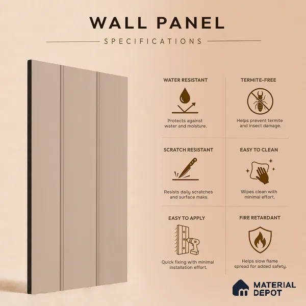 Cappuccino Beige Plain Colour Look PN 07067 9.5 ft x 9.8 inch Charcoal Panel - 10 mm | Suitable for Feature Wall, TV Unit & Living Room | Width is Subjected to 5% Variation