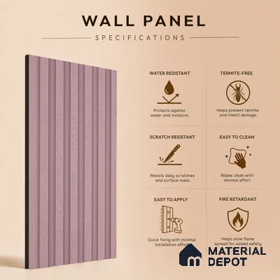 Dusty Pink Patterned Look PN 07070 9.5 ft x 4.9 inch Charcoal Panel - 10 mm | Suitable for Feature Wall, TV Unit & Living Room | Width is Subjected to 5% Variation