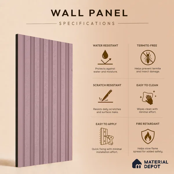 Dusty Pink Patterned Look PN 07070 9.5 ft x 4.9 inch Charcoal Panel - 10 mm | Suitable for Feature Wall, TV Unit & Living Room | Width is Subjected to 5% Variation