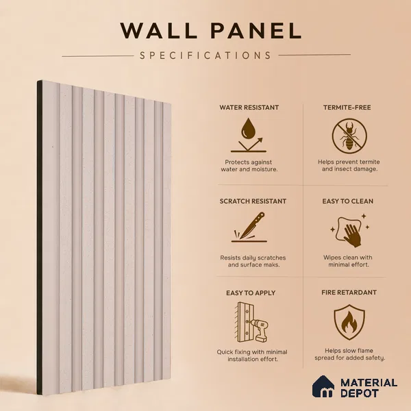 Cappuccino Beige Patterned Look PN 07072 9.5 ft x 4.9 inch Charcoal Panel - 10 mm | Suitable for Feature Wall, TV Unit & Living Room | Width is Subjected to 5% Variation