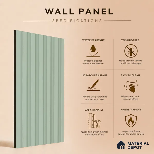 Ash Grey Plain Colour Look PN 07073 9.5 ft x 4.9 inch Charcoal Panel - 10 mm | Suitable for Feature Wall, TV Unit & Living Room | Width is Subjected to 5% Variation