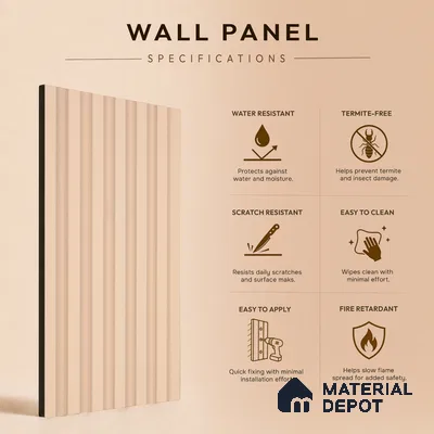 Warm Beige Plain Colour Look PN 07075 9.5 ft x 4.9 inch Charcoal Panel - 10 mm | Suitable for Feature Wall, TV Unit & Living Room | Width is Subjected to 5% Variation