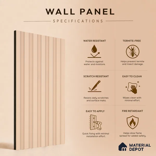Warm Beige Plain Colour Look PN 07075 9.5 ft x 4.9 inch Charcoal Panel - 10 mm | Suitable for Feature Wall, TV Unit & Living Room | Width is Subjected to 5% Variation