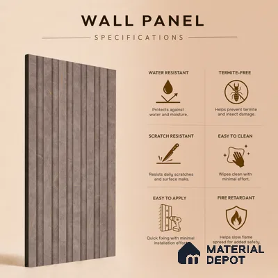 Mocha Brown Marble Look PN 07083 10 ft x 4.9 inch Charcoal Panel - 6 mm | Suitable for Feature Wall, TV Unit & Living Room | Width is Subjected to 5% Variation