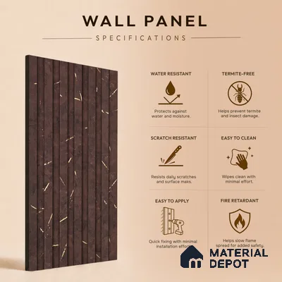 Grey Wenge Marble Look PN 07085 10 ft x 4.9 inch Charcoal Panel - 6 mm | Suitable for Feature Wall, TV Unit & Living Room | Width is Subjected to 5% Variation