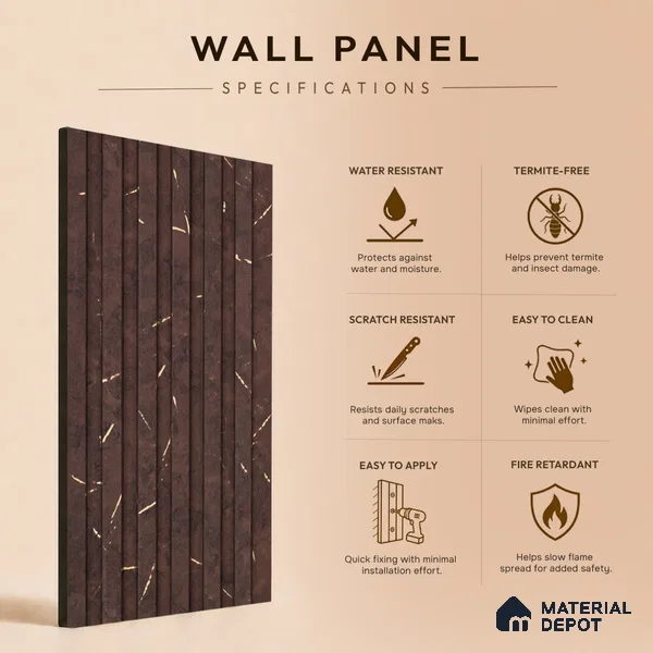Grey Wenge Marble Look PN 07085 10 ft x 4.9 inch Charcoal Panel - 6 mm | Suitable for Feature Wall, TV Unit & Living Room | Width is Subjected to 5% Variation
