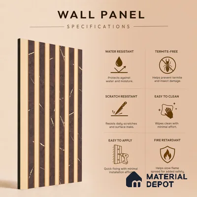 Cappucino Brown Marble Look PN 07086 10 ft x 4.9 inch Charcoal Panel - 6 mm | Suitable for Feature Wall, TV Unit & Living Room | Width is Subjected to 5% Variation