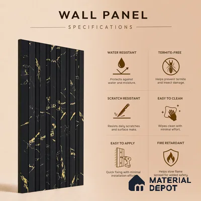 Graphite Black Marble Look PN 07087 10 ft x 4.9 inch Charcoal Panel - 6 mm | Suitable for Feature Wall, TV Unit & Living Room | Width is Subjected to 5% Variation