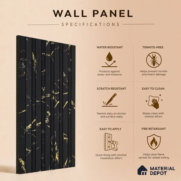 Graphite Black Marble Look PN 07087 10 ft x 4.9 inch Charcoal Panel - 6 mm | Suitable for Feature Wall, TV Unit & Living Room | Width is Subjected to 5% Variation