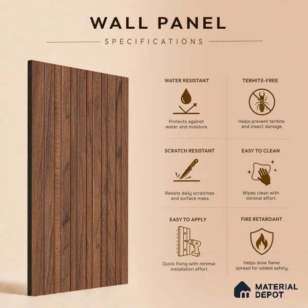 Wooden Look PN 07102 10 ft x 4.9 inch Charcoal Panel - 6 mm | Suitable for Feature Wall, TV Unit & Living Room | Width is Subjected to 5% Variation