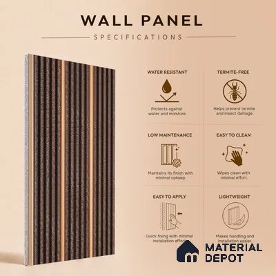 Cappucino Brown Patterned Look PN 07446 8 ft x 4.8 inch PVC Panel - 10 mm | Suitable for Living Room, Bedroom & Office | Width is Subjected to 5% Variation