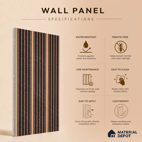 Cappucino Brown Patterned Look PN 07446 8 ft x 4.8 inch PVC Panel - 10 mm | Suitable for Living Room, Bedroom & Office | Width is Subjected to 5% Variation