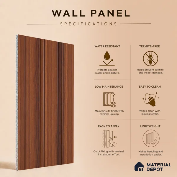 Wooden Look PN 07457 8 ft x 4.8 inch PVC Panel - 10 mm | Suitable for Living Room, Bedroom & Office | Width is Subjected to 5% Variation